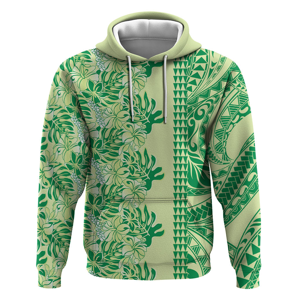 Lime Green Hibiscus Monstera Seamless Kakau Hawaii Hoodie LT14 Pullover Hoodie Lime Green - Polynesian Pride