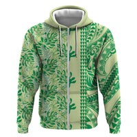 Lime Green Hibiscus Monstera Seamless Kakau Hawaii Hoodie LT14 Zip Hoodie Lime Green - Polynesian Pride
