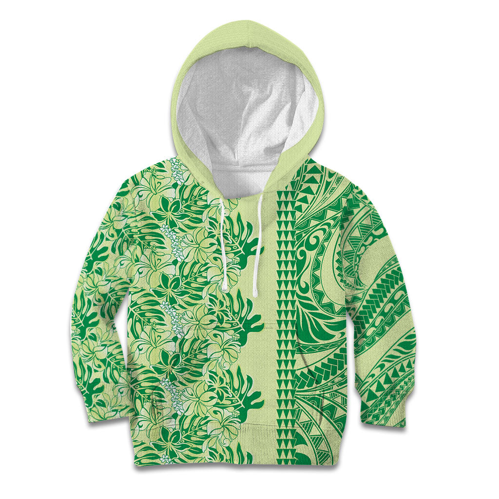 Lime Green Hibiscus Monstera Seamless Kakau Hawaii Kid Hoodie LT14 Hoodie Lime Green - Polynesian Pride