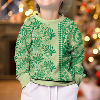 Lime Green Hibiscus Monstera Seamless Kakau Hawaii Kid Ugly Christmas Sweater LT14 - Polynesian Pride