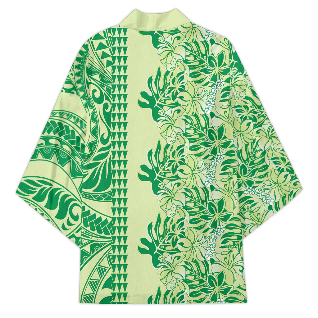 Lime Green Hibiscus Monstera Seamless Kakau Hawaii Kimono LT14 - Polynesian Pride