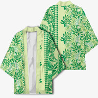 Lime Green Hibiscus Monstera Seamless Kakau Hawaii Kimono LT14 - Polynesian Pride
