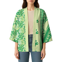 Lime Green Hibiscus Monstera Seamless Kakau Hawaii Kimono LT14 - Polynesian Pride