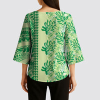 Lime Green Hibiscus Monstera Seamless Kakau Hawaii Kimono Sleeve Blouse LT14 - Polynesian Pride