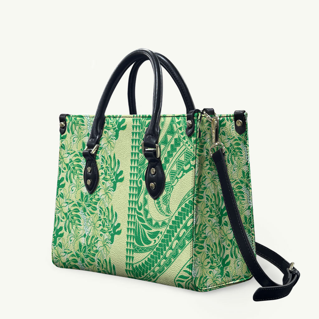 Lime Green Hibiscus Monstera Seamless Kakau Hawaii Leather Bag LT14 Lime Green - Polynesian Pride