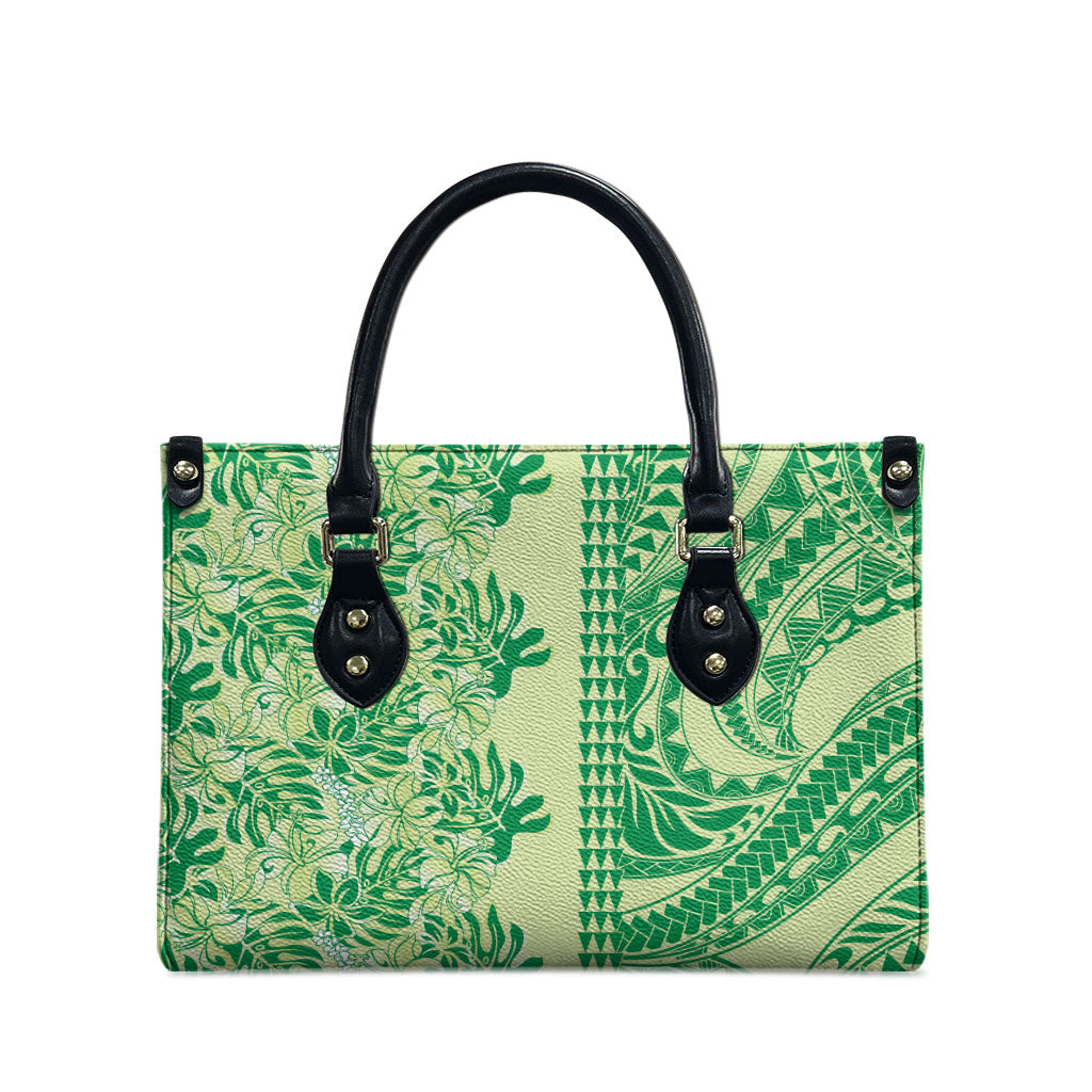 Lime Green Hibiscus Monstera Seamless Kakau Hawaii Leather Bag LT14 - Polynesian Pride