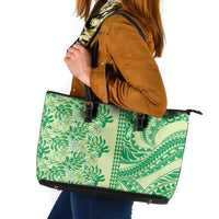 Lime Green Hibiscus Monstera Seamless Kakau Hawaii Leather Tote Bag LT14 Lime Green - Polynesian Pride