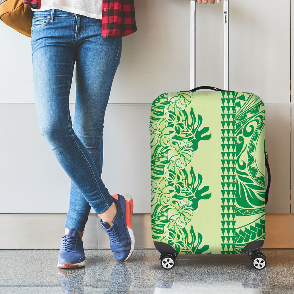 Lime Green Hibiscus Monstera Seamless Kakau Hawaii Luggage Cover LT14 - Polynesian Pride