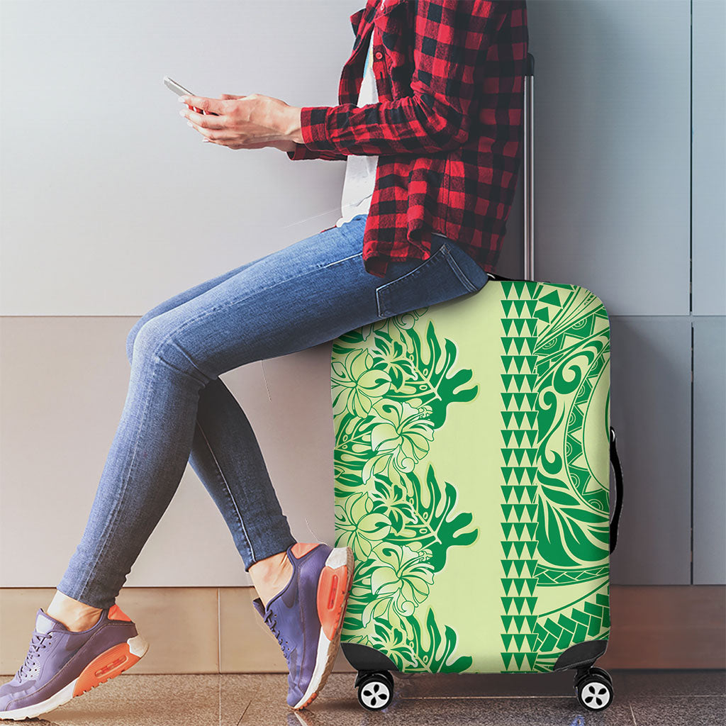 Lime Green Hibiscus Monstera Seamless Kakau Hawaii Luggage Cover LT14 - Polynesian Pride