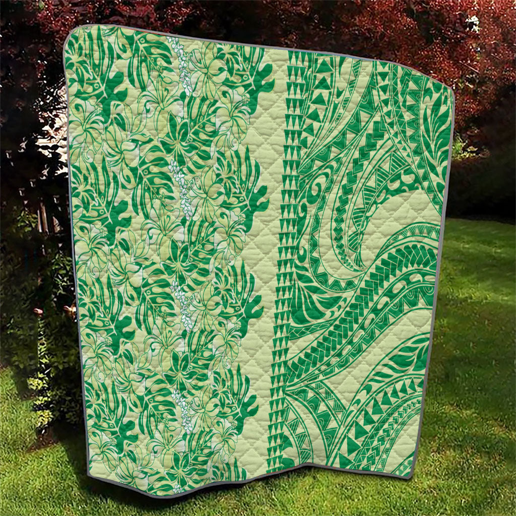 Lime Green Hibiscus Monstera Seamless Kakau Hawaii Quilt LT14 - Polynesian Pride