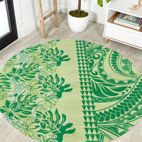 Lime Green Hibiscus Monstera Seamless Kakau Hawaii Round Carpet LT14 Lime Green - Polynesian Pride