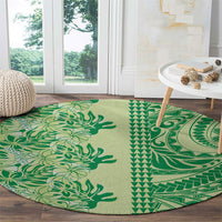 Lime Green Hibiscus Monstera Seamless Kakau Hawaii Round Carpet LT14 - Polynesian Pride