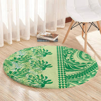 Lime Green Hibiscus Monstera Seamless Kakau Hawaii Round Carpet LT14 - Polynesian Pride