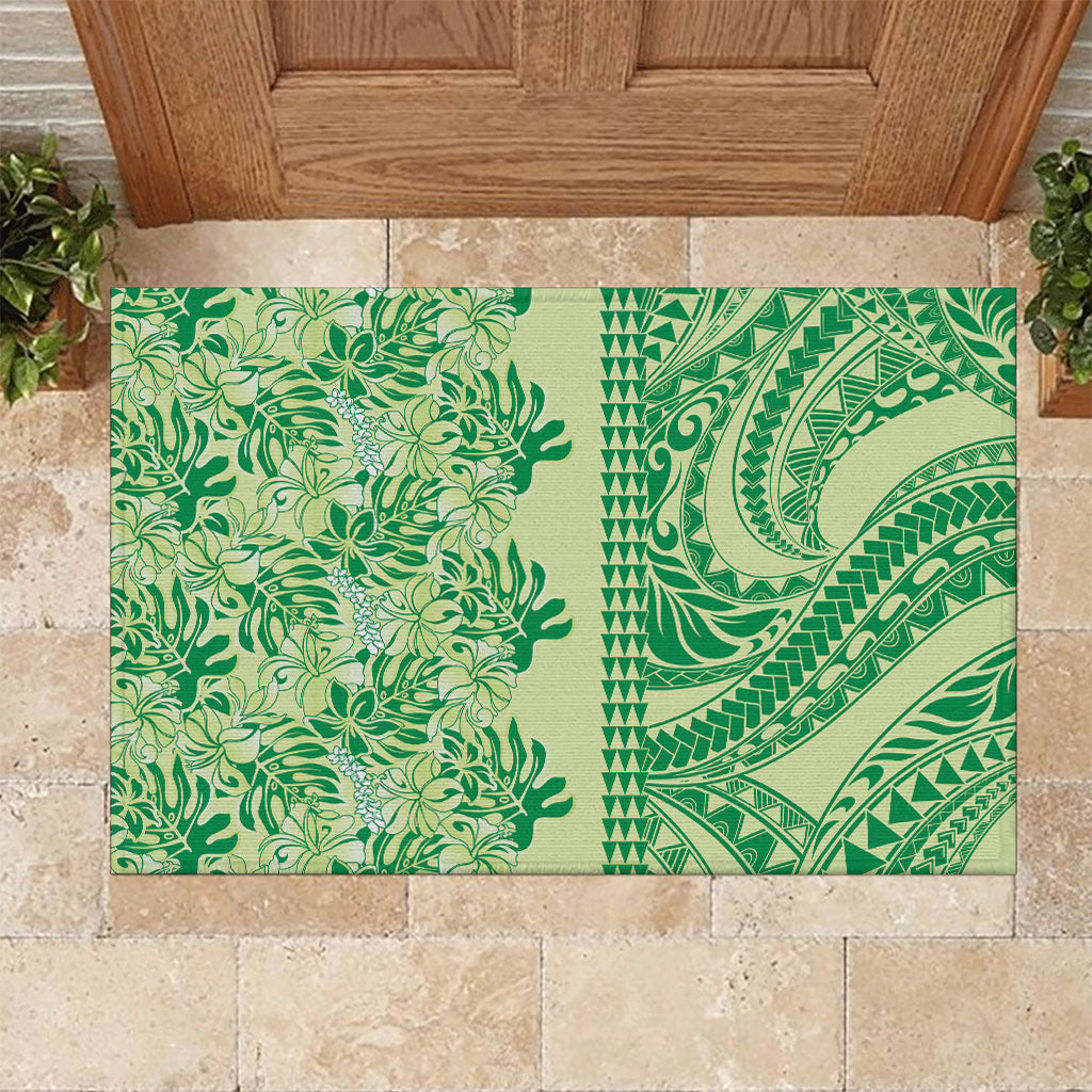 Lime Green Hibiscus Monstera Seamless Kakau Hawaii Rubber Doormat LT14 Lime Green - Polynesian Pride