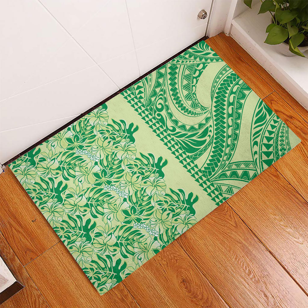Lime Green Hibiscus Monstera Seamless Kakau Hawaii Rubber Doormat LT14 - Polynesian Pride