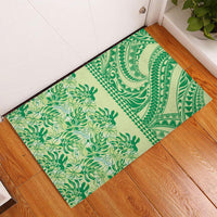 Lime Green Hibiscus Monstera Seamless Kakau Hawaii Rubber Doormat LT14 - Polynesian Pride