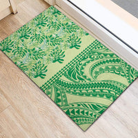 Lime Green Hibiscus Monstera Seamless Kakau Hawaii Rubber Doormat LT14 - Polynesian Pride