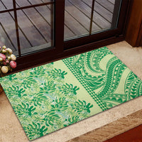 Lime Green Hibiscus Monstera Seamless Kakau Hawaii Rubber Doormat LT14 - Polynesian Pride