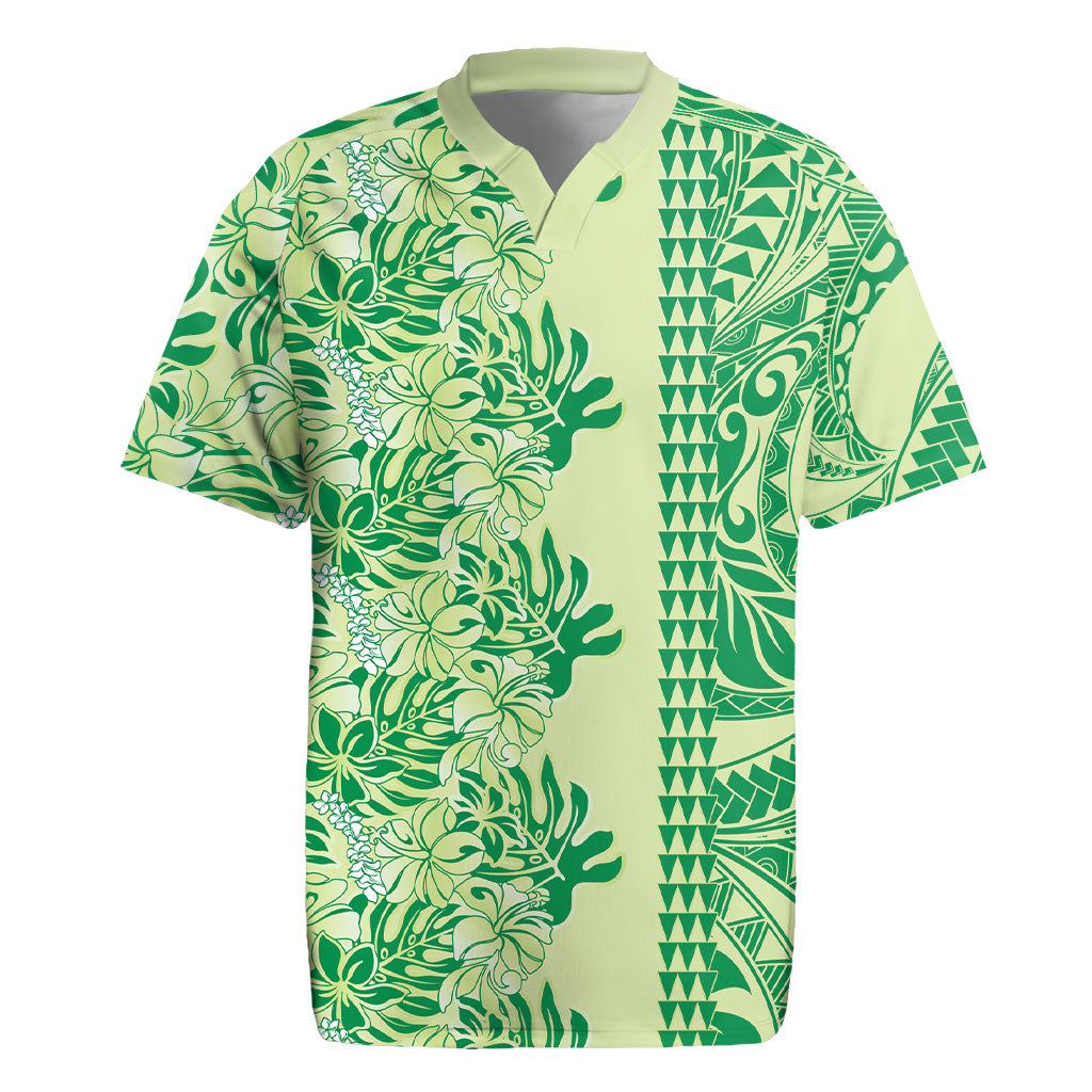 Lime Green Hibiscus Monstera Seamless Kakau Hawaii Rugby Jersey LT14 Lime Green - Polynesian Pride