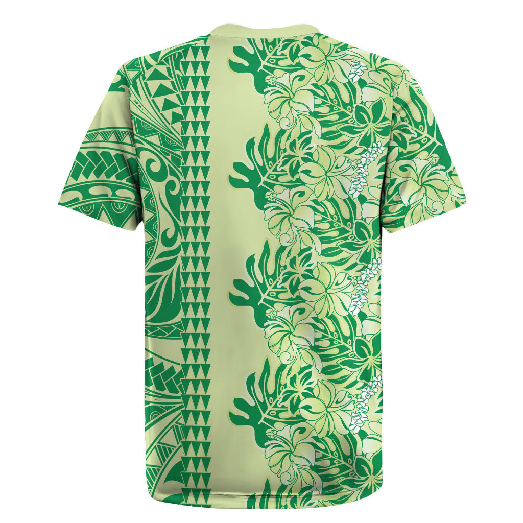 Lime Green Hibiscus Monstera Seamless Kakau Hawaii Rugby Jersey LT14 - Polynesian Pride