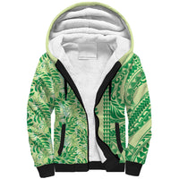 Lime Green Hibiscus Monstera Seamless Kakau Hawaii Sherpa Hoodie LT14 Unisex Lime Green - Polynesian Pride