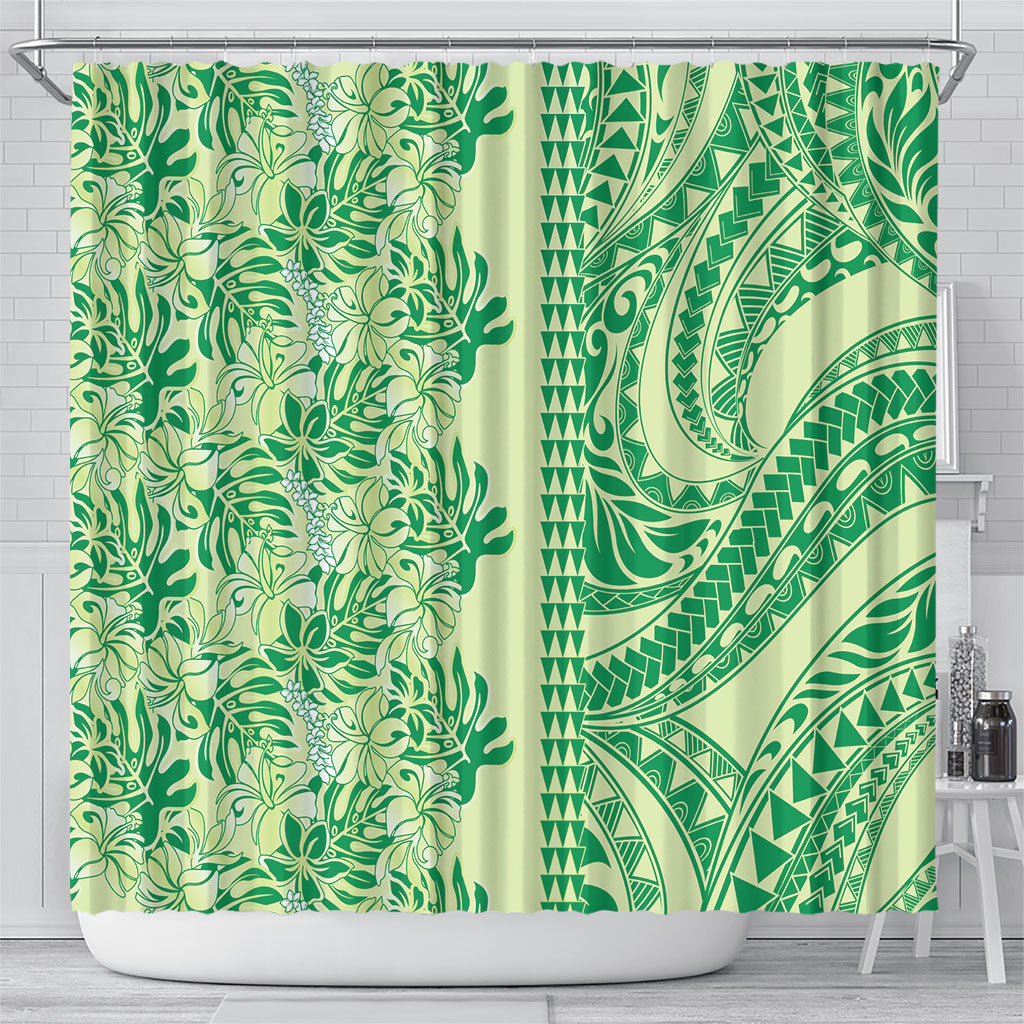 Lime Green Hibiscus Monstera Seamless Kakau Hawaii Shower Curtain LT14 - Polynesian Pride