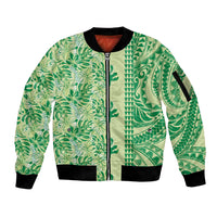 Lime Green Hibiscus Monstera Seamless Kakau Hawaii Sleeve Zip Bomber Jacket LT14 Unisex Lime Green - Polynesian Pride