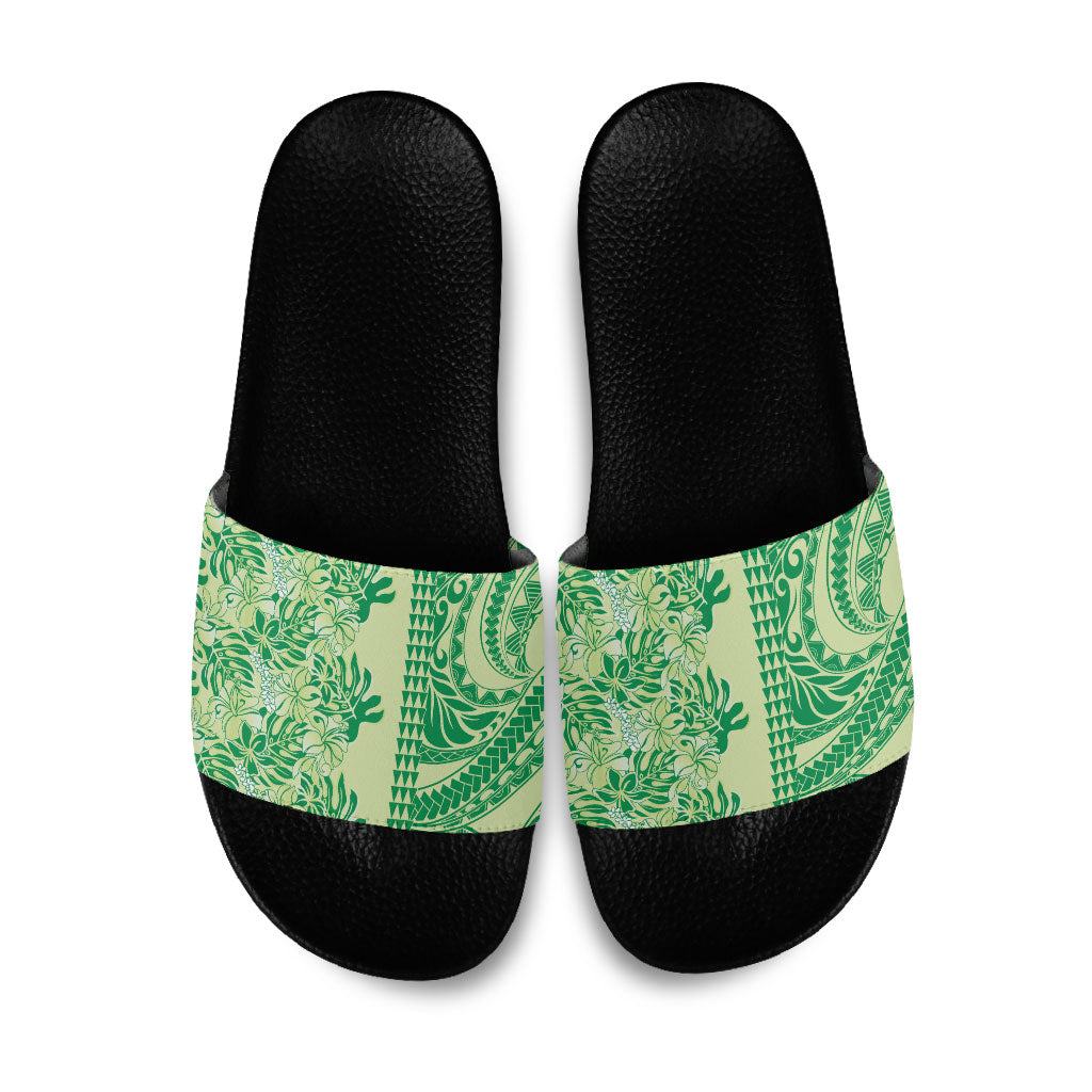 Lime Green Hibiscus Monstera Seamless Kakau Hawaii Slide Sandals LT14 Lime Green - Polynesian Pride
