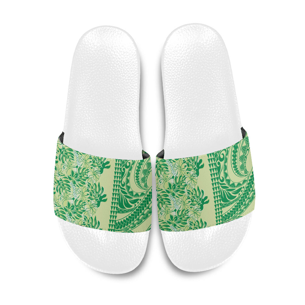 Lime Green Hibiscus Monstera Seamless Kakau Hawaii Slide Sandals LT14 Lime Green - Polynesian Pride