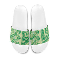 Lime Green Hibiscus Monstera Seamless Kakau Hawaii Slide Sandals LT14 Lime Green - Polynesian Pride