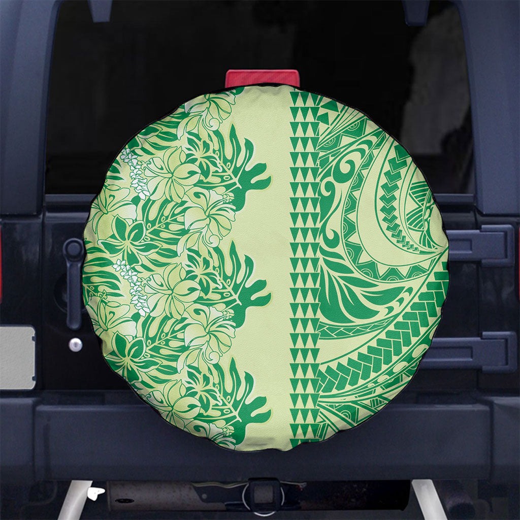 Lime Green Hibiscus Monstera Seamless Kakau Hawaii Spare Tire Cover LT14 No hole Lime Green - Polynesian Pride