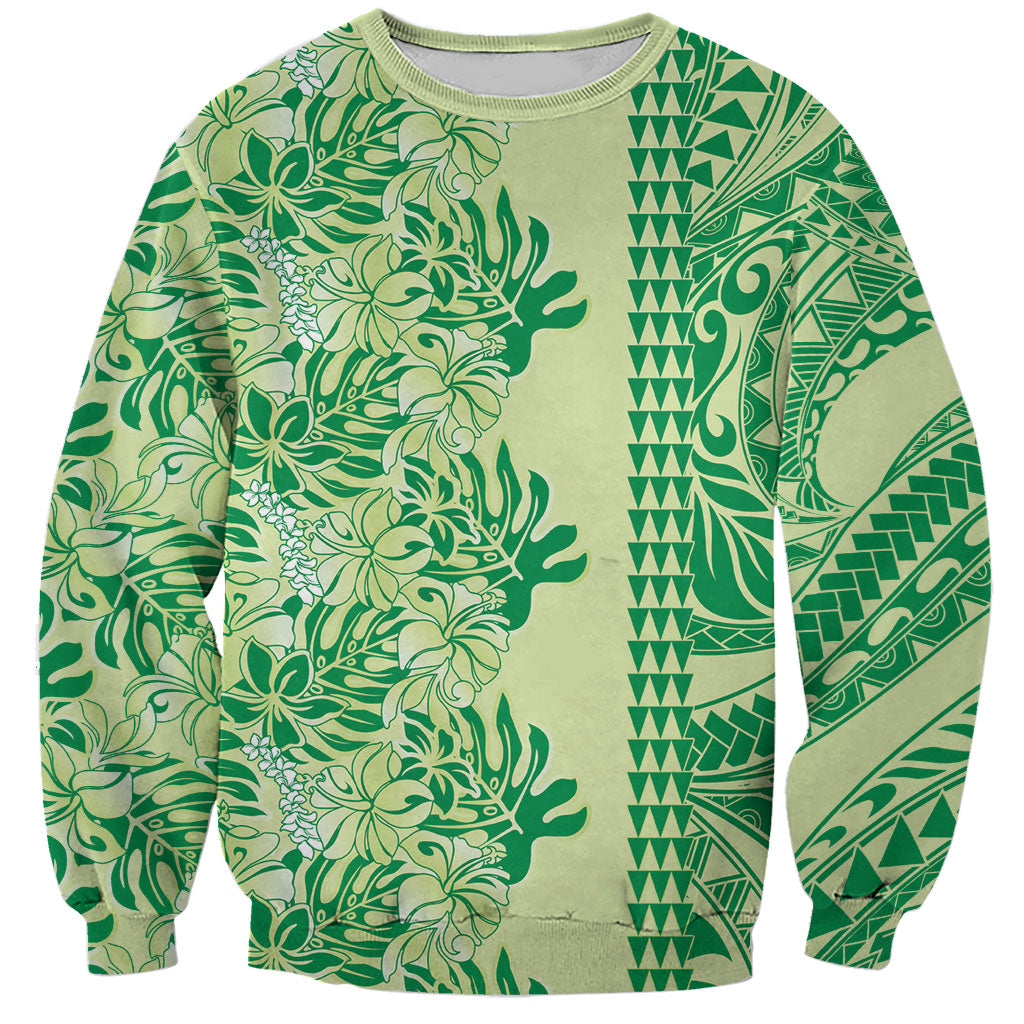 Lime Green Hibiscus Monstera Seamless Kakau Hawaii Sweatshirt LT14 Unisex Lime Green - Polynesian Pride