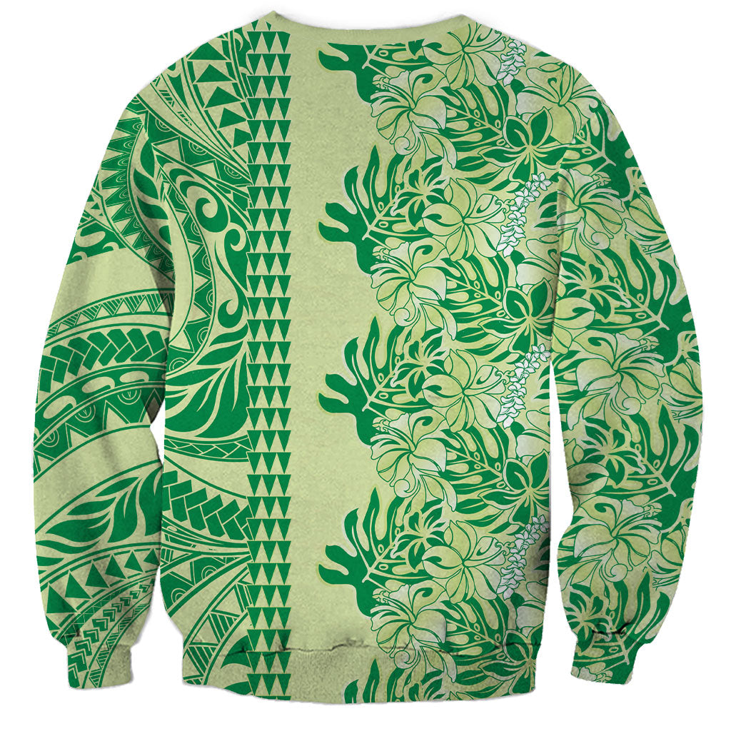 Lime Green Hibiscus Monstera Seamless Kakau Hawaii Sweatshirt LT14 - Polynesian Pride