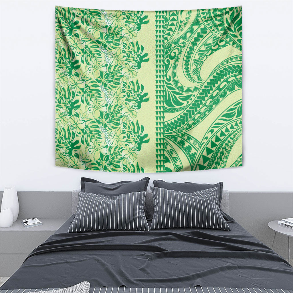 Lime Green Hibiscus Monstera Seamless Kakau Hawaii Tapestry LT14 - Polynesian Pride