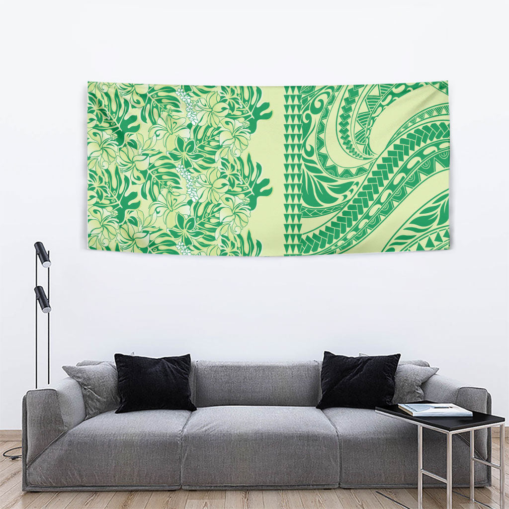 Lime Green Hibiscus Monstera Seamless Kakau Hawaii Tapestry LT14 - Polynesian Pride