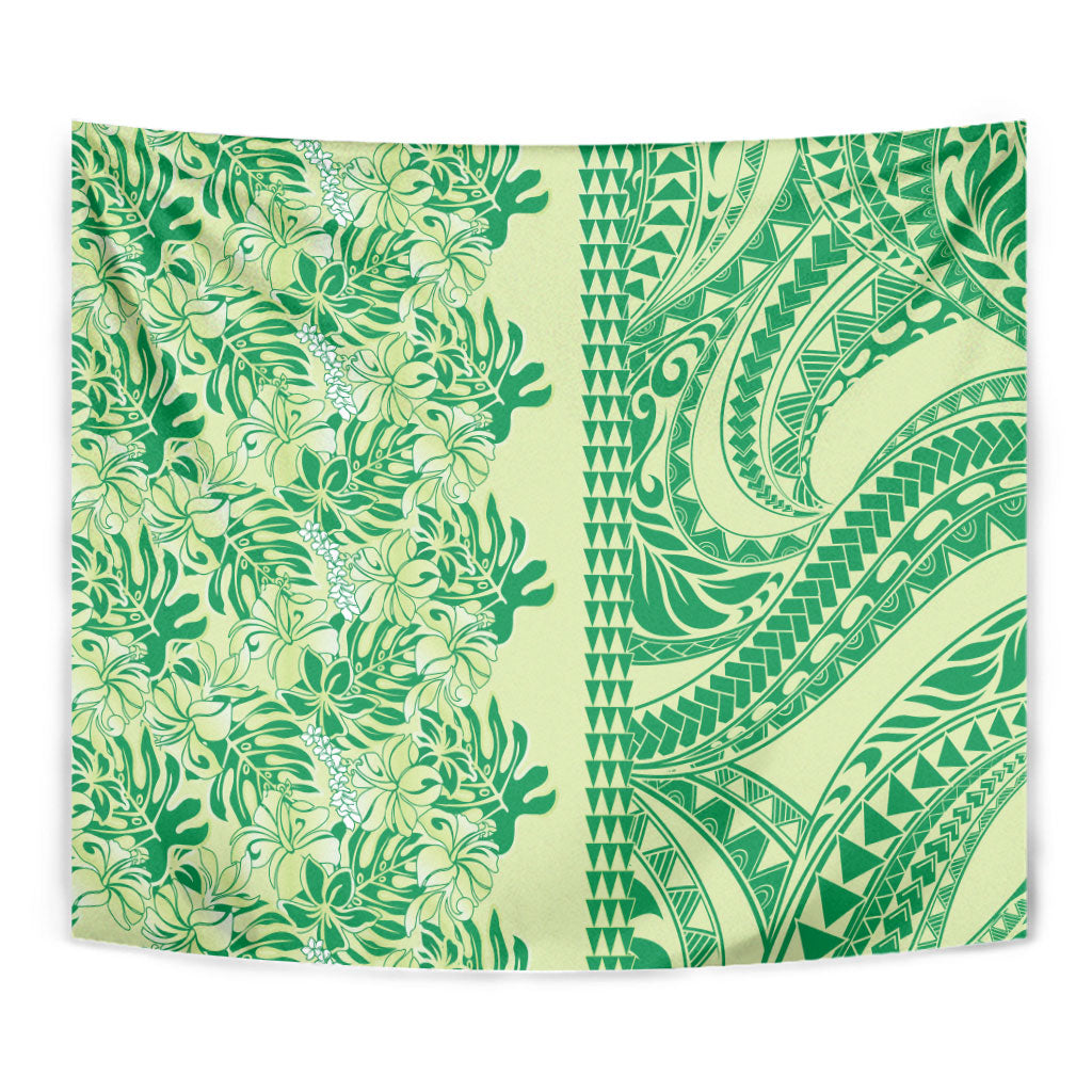 Lime Green Hibiscus Monstera Seamless Kakau Hawaii Tapestry LT14 - Polynesian Pride