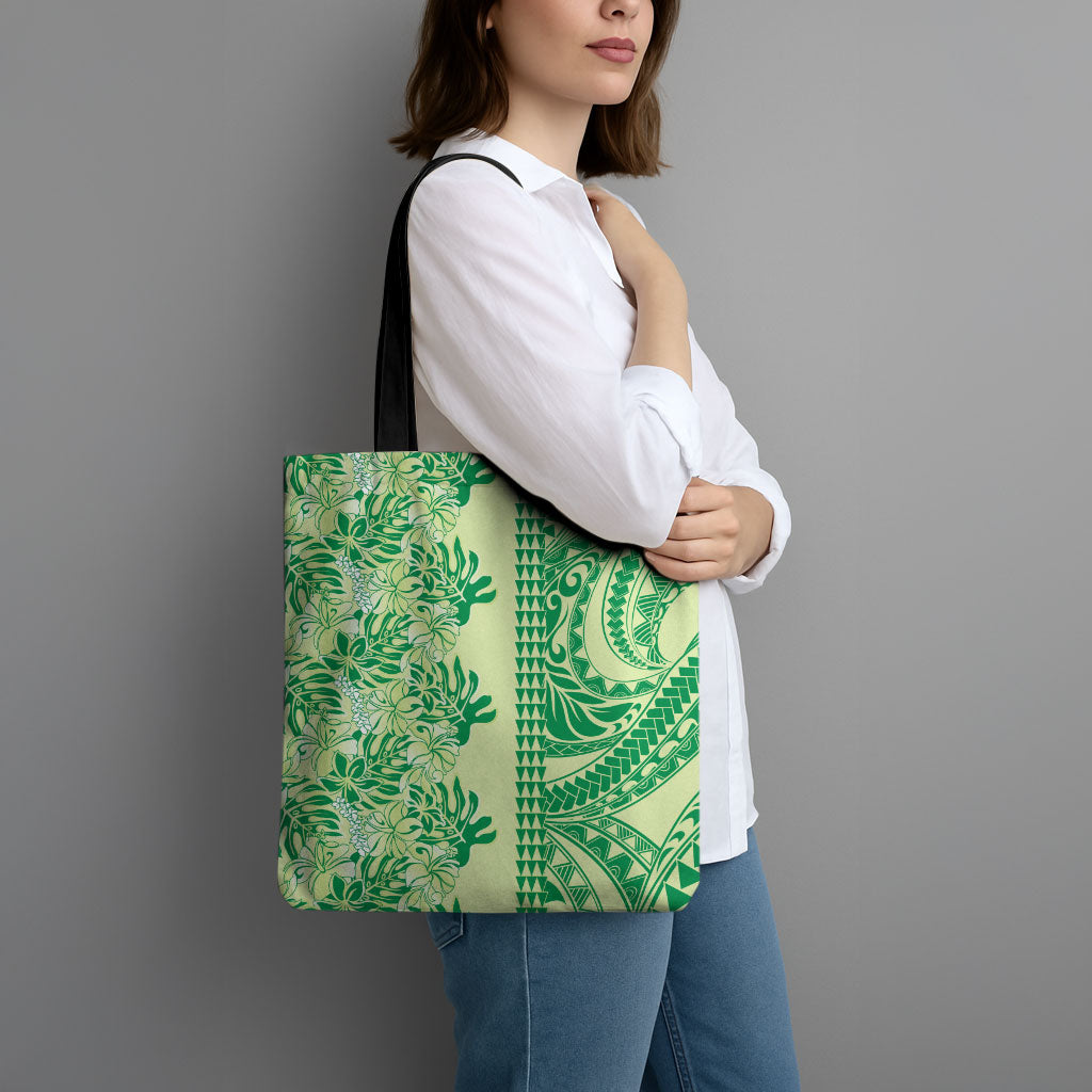 Lime Green Hibiscus Monstera Seamless Kakau Hawaii Tote Bag LT14 - Polynesian Pride