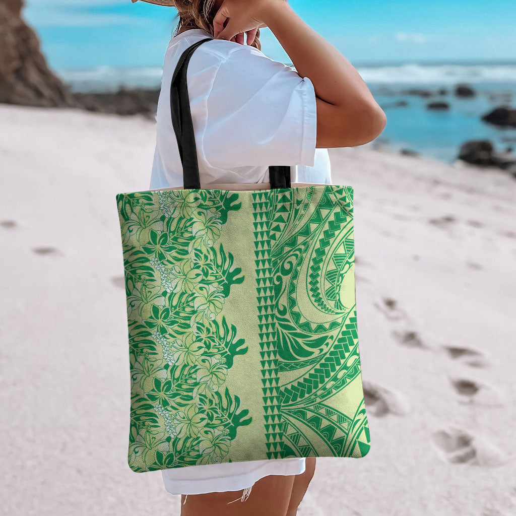 Lime Green Hibiscus Monstera Seamless Kakau Hawaii Tote Bag LT14 - Polynesian Pride