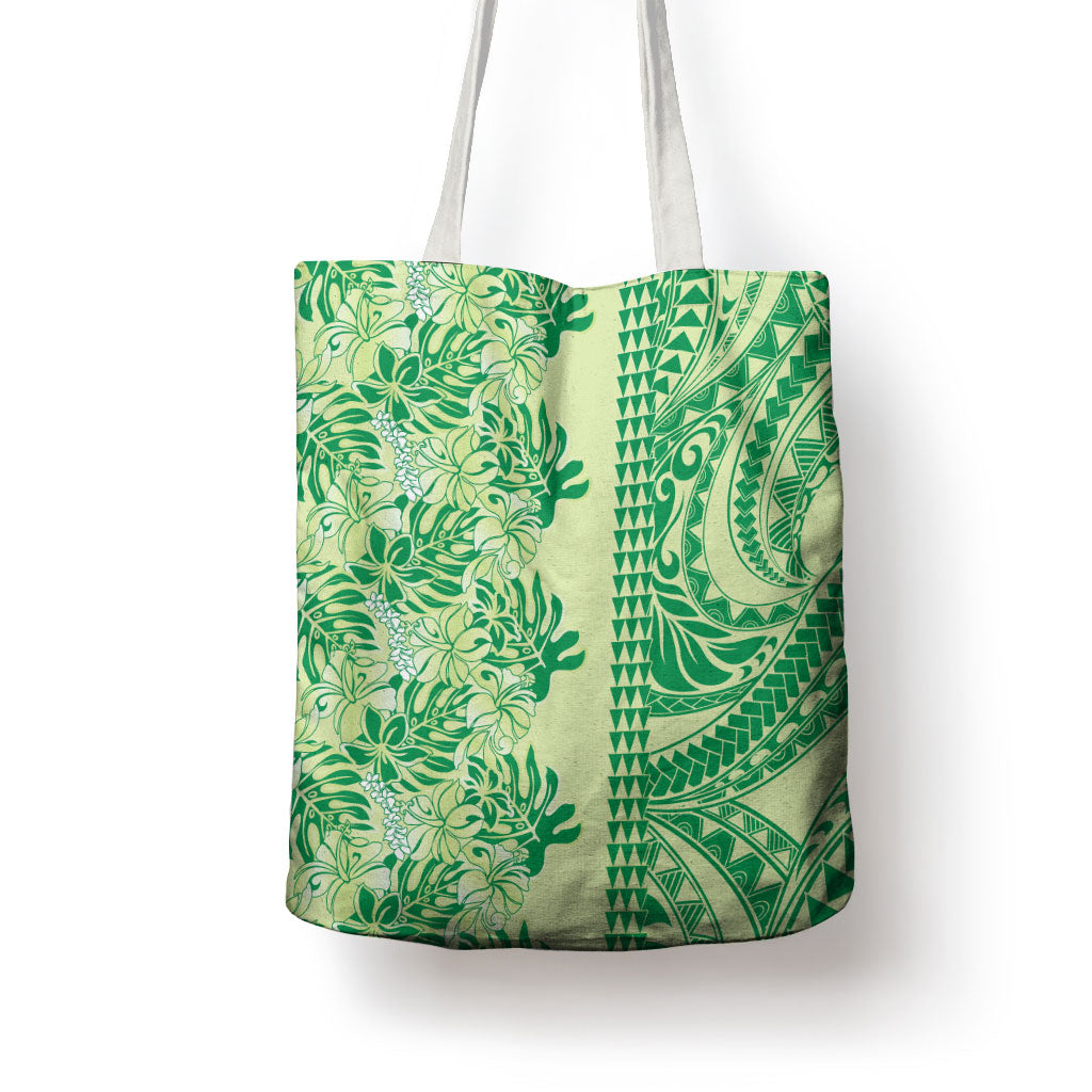 Lime Green Hibiscus Monstera Seamless Kakau Hawaii Tote Bag LT14 - Polynesian Pride