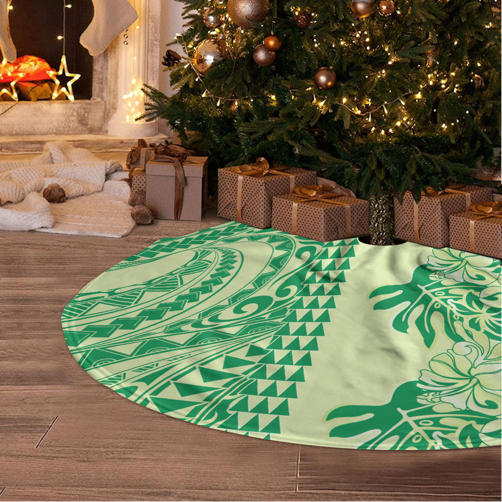 Lime Green Hibiscus Monstera Seamless Kakau Hawaii Tree Skirt LT14 - Polynesian Pride