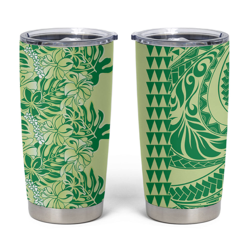 Lime Green Hibiscus Monstera Seamless Kakau Hawaii Tumbler Cup LT14 Lime Green - Polynesian Pride