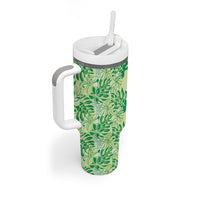Lime Green Hibiscus Monstera Seamless Kakau Hawaii Tumbler With Handle LT14 - Polynesian Pride