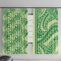 Lime Green Hibiscus Monstera Seamless Kakau Hawaii Window Curtain LT14 With Hooks Lime Green - Polynesian Pride