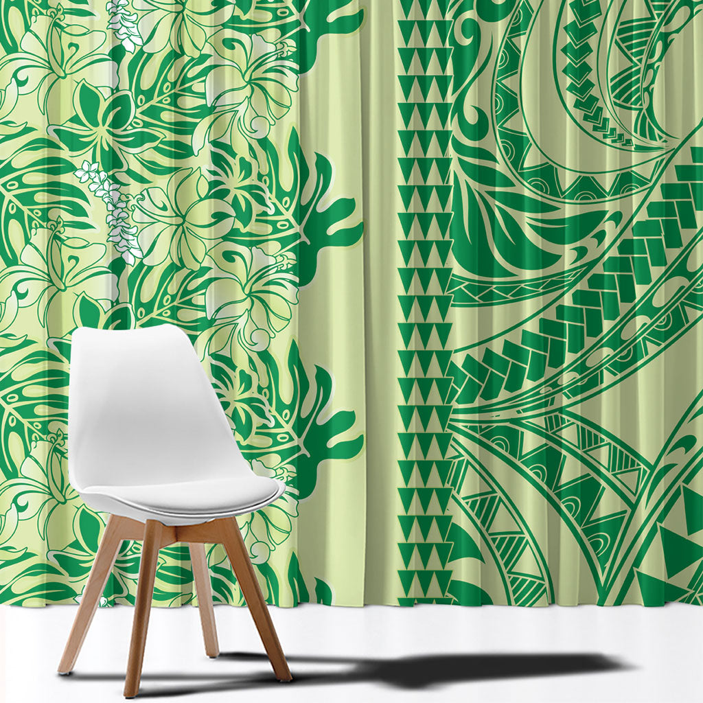 Lime Green Hibiscus Monstera Seamless Kakau Hawaii Window Curtain LT14 - Polynesian Pride