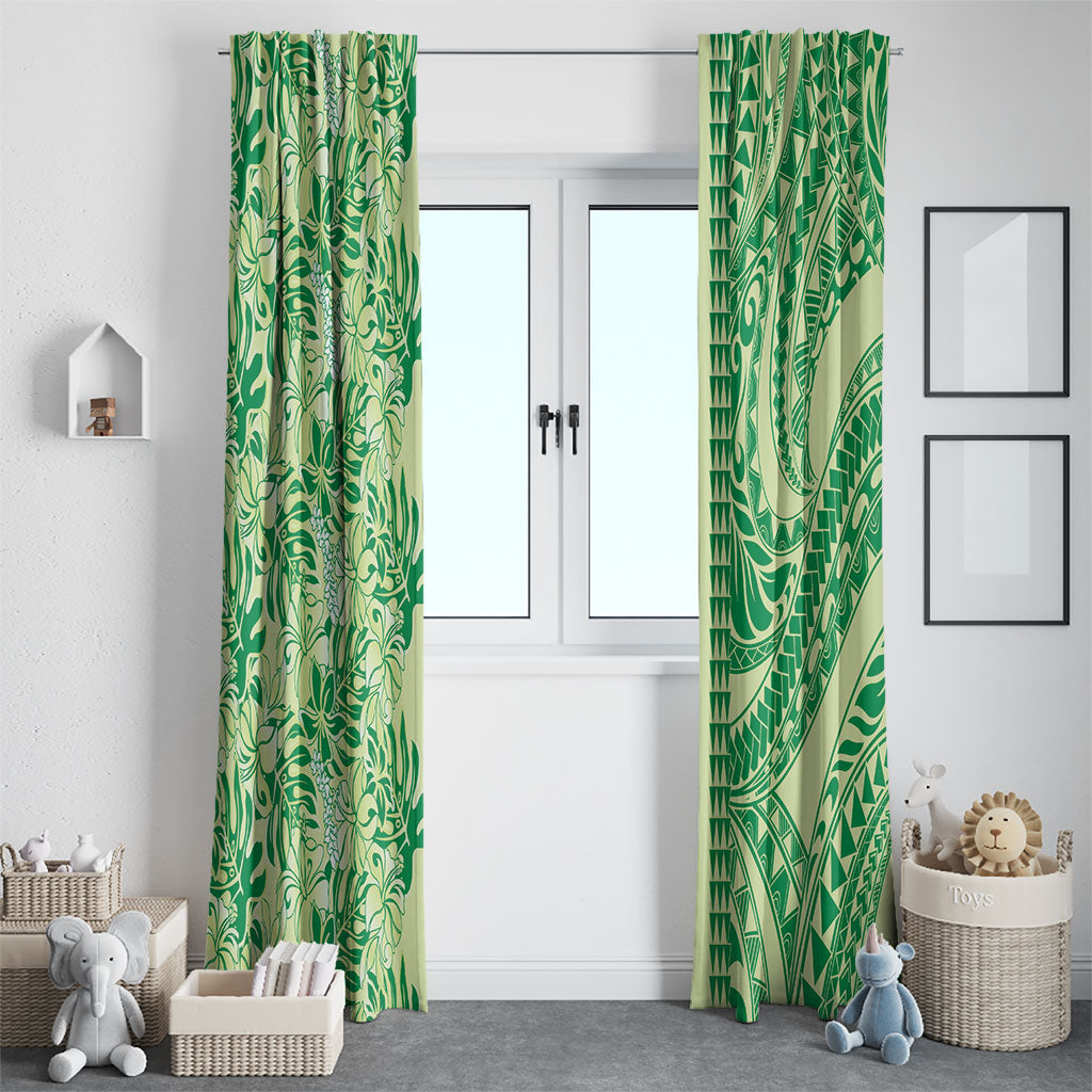 Lime Green Hibiscus Monstera Seamless Kakau Hawaii Window Curtain LT14 - Polynesian Pride