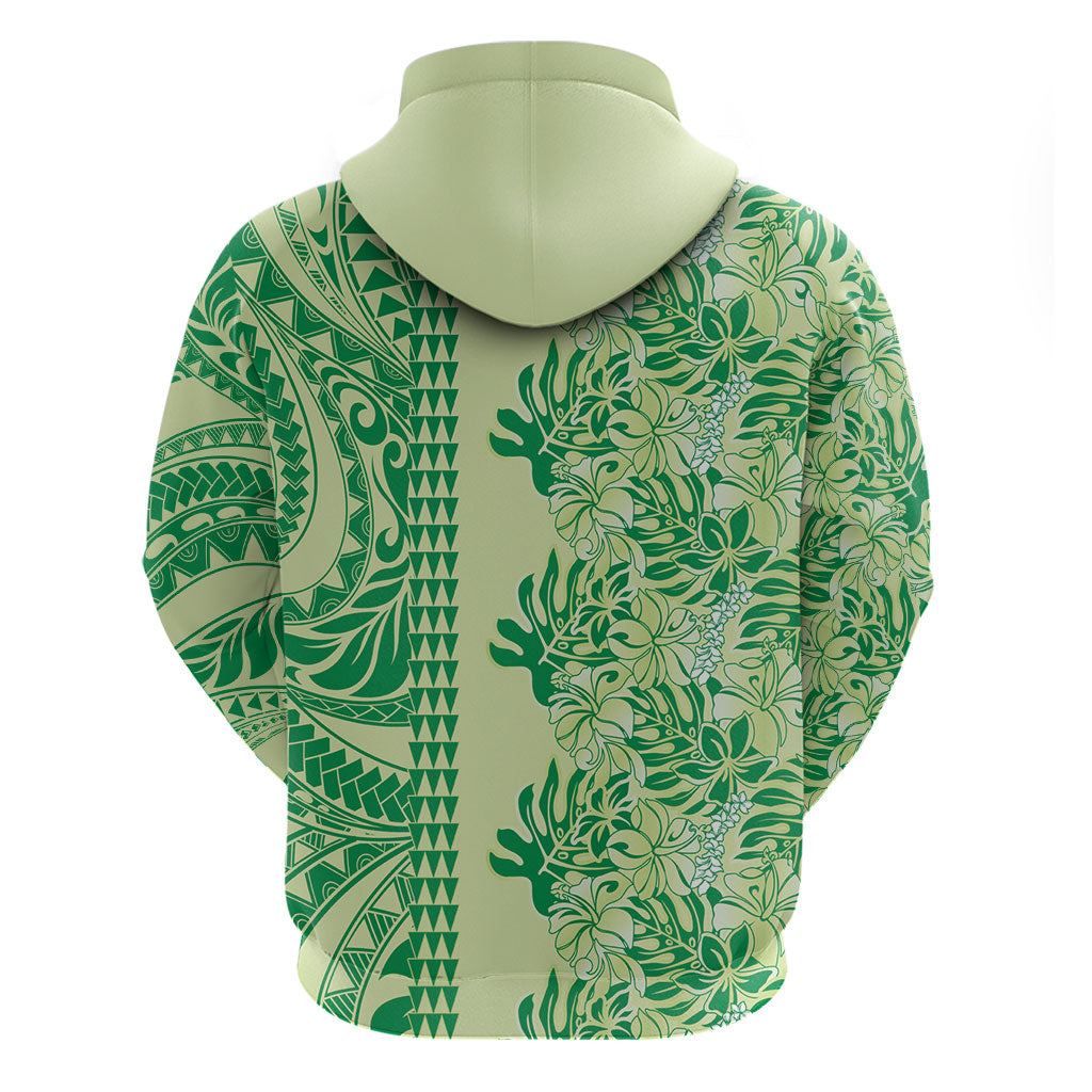 Lime Green Hibiscus Monstera Seamless Kakau Hawaii Zip Hoodie LT14 - Polynesian Pride
