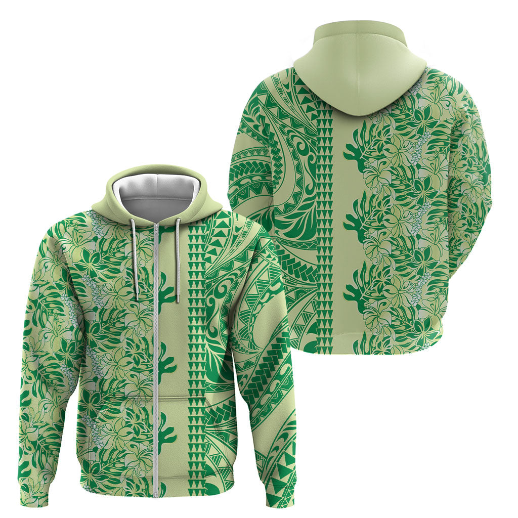 Lime Green Hibiscus Monstera Seamless Kakau Hawaii Zip Hoodie LT14 - Polynesian Pride