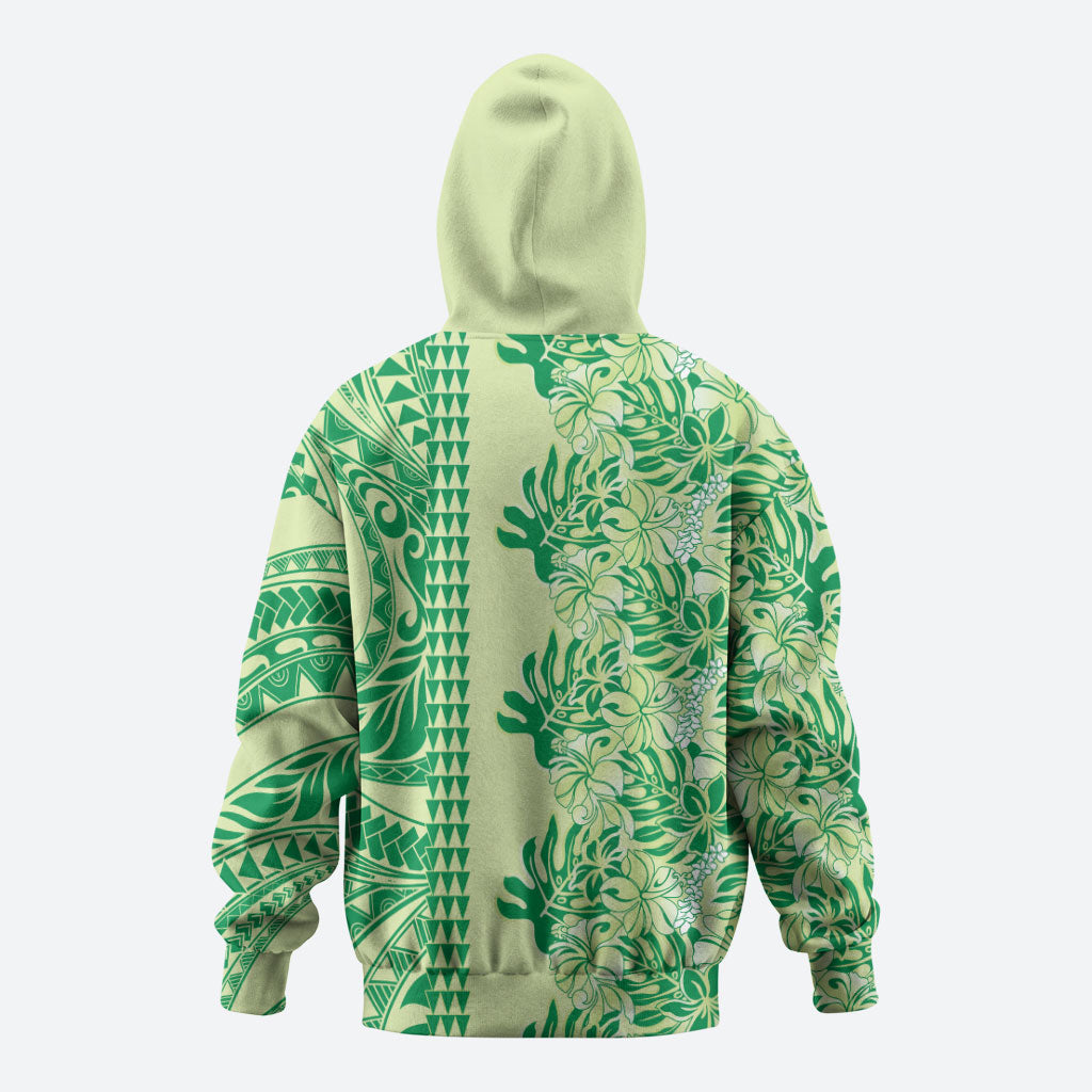 Lime Green Hibiscus Monstera Seamless Kakau Hawaii Zip Hoodie LT14 - Polynesian Pride