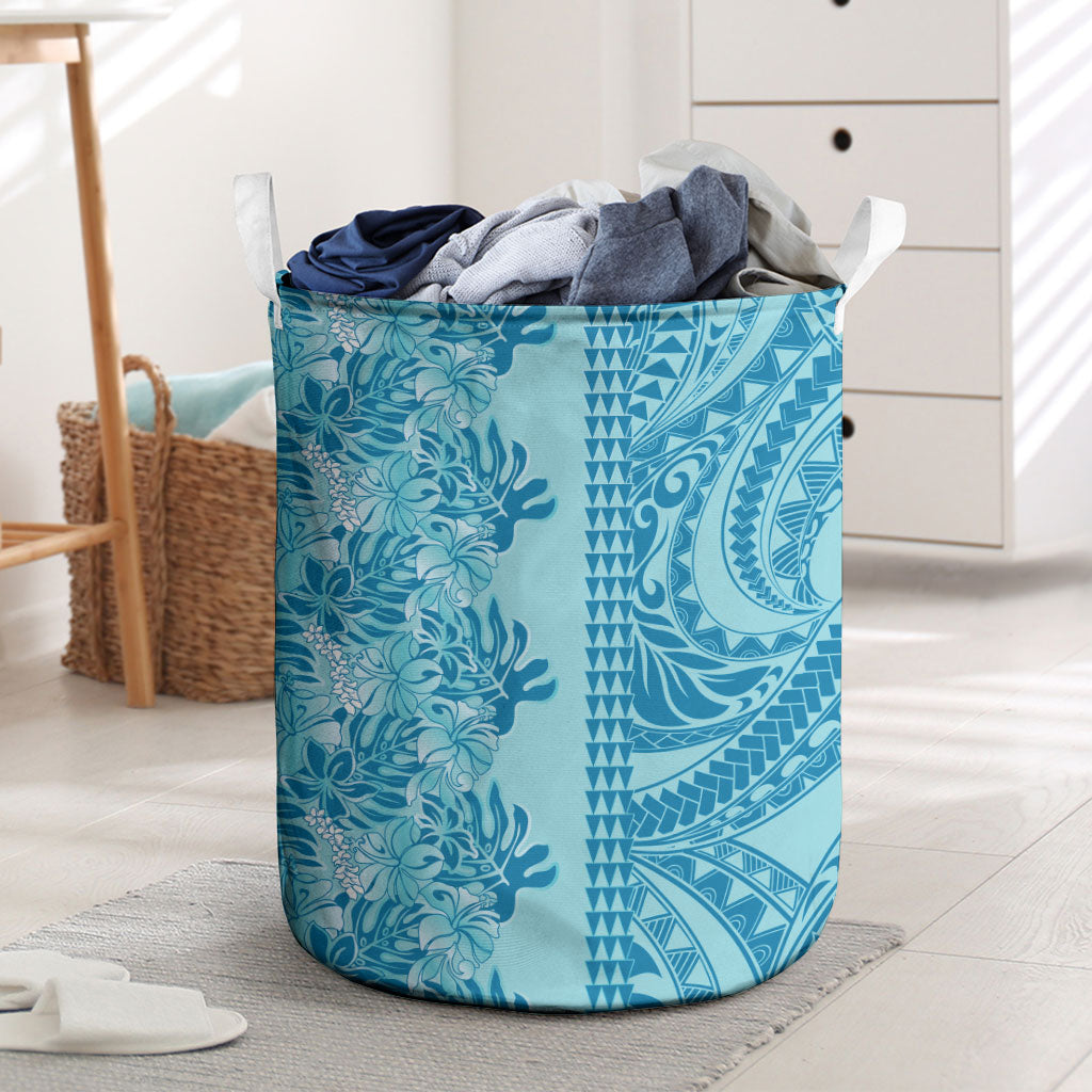 Cyan Hibiscus Monstera Seamless Kakau Hawaii Laundry Basket LT14 Cyan - Polynesian Pride