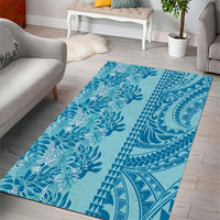 Cyan Hibiscus Monstera Seamless Kakau Hawaii Area Rug LT14 - Polynesian Pride